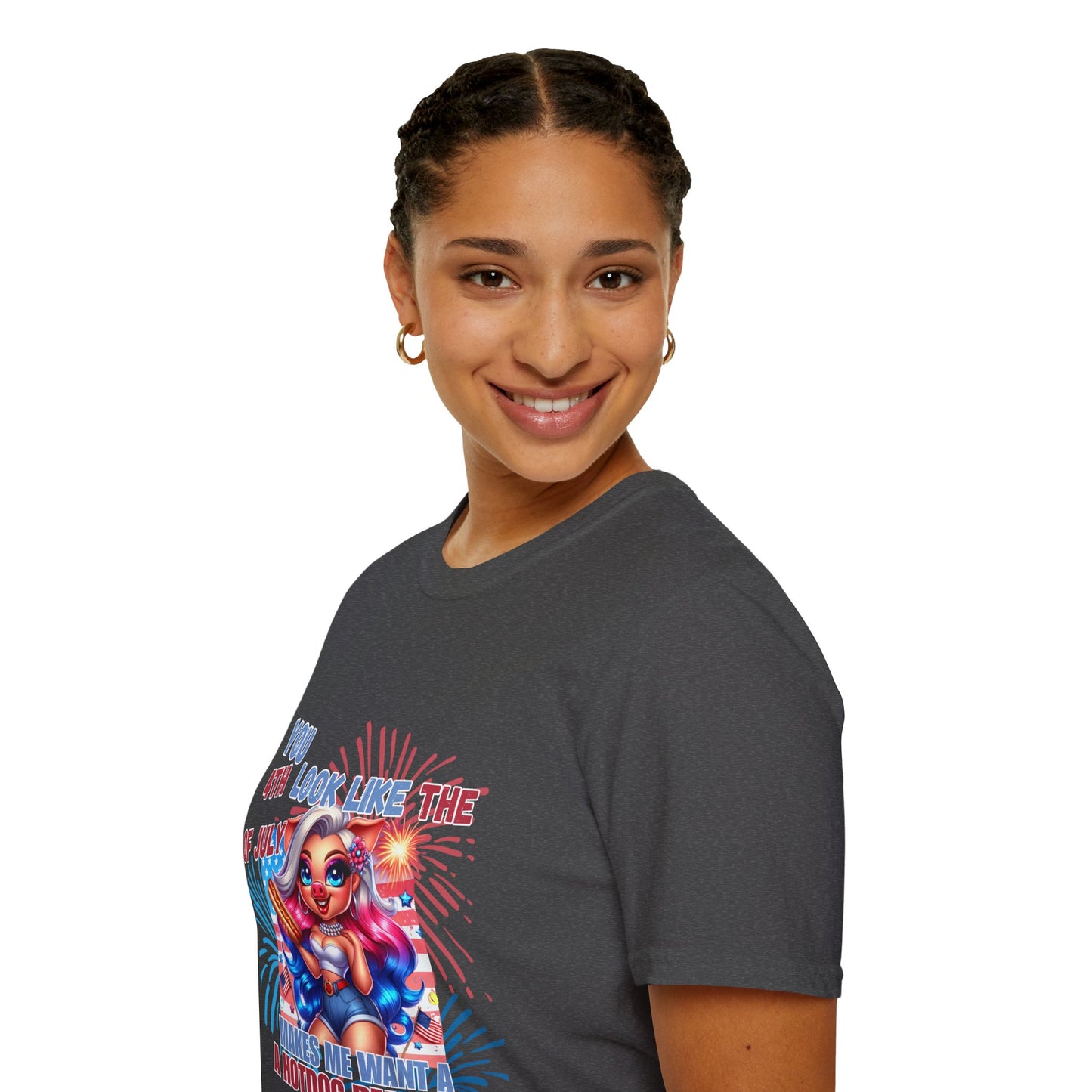 “4th of July Hotdog Funny Pig Girl Shirt – Patriotic Fireworks Tee – Cute Red White Blue Summer Top”