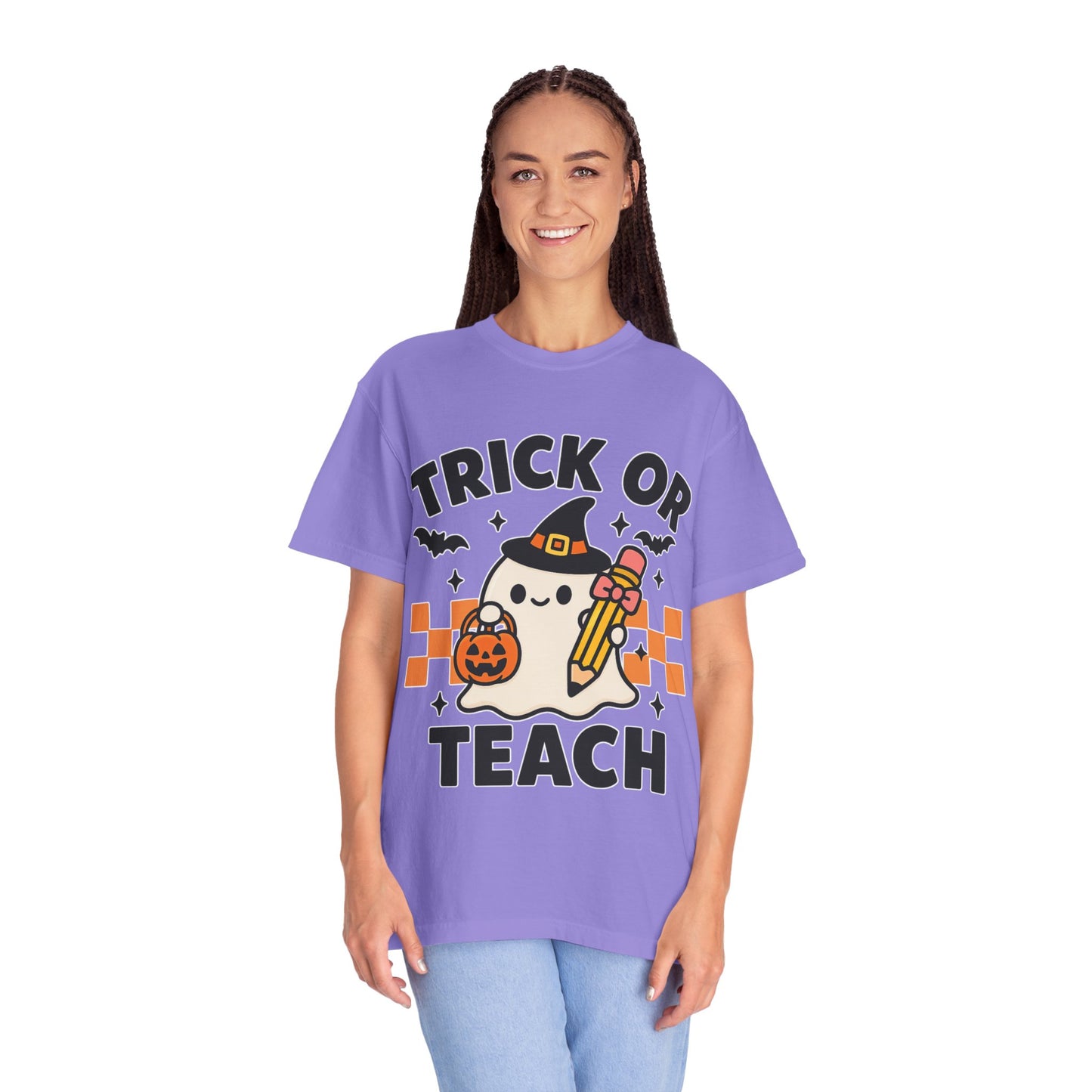 Trick or Teach Teacher Halloween Shirt β Cute Ghost Graphic Tee, Fall Classroom Costume Top, Fun Spooky Teacher Gift