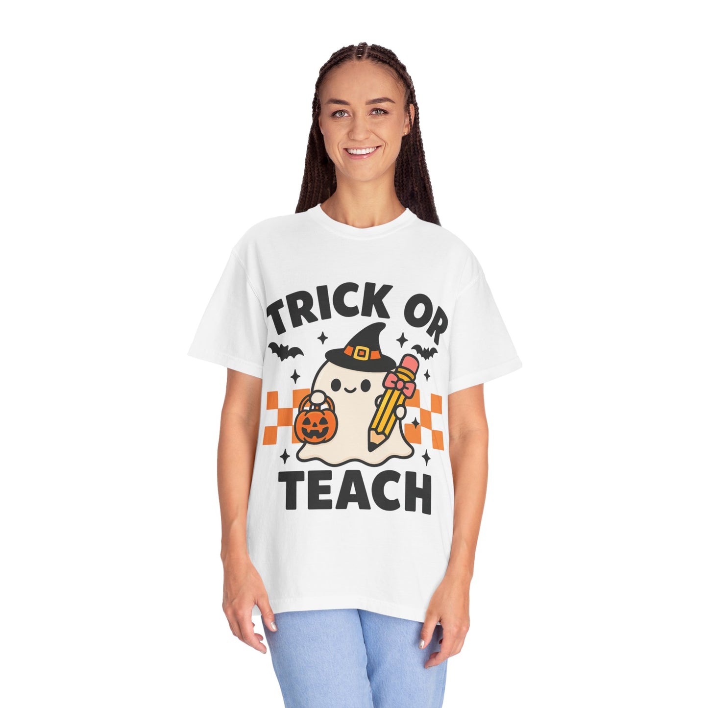 Trick or Teach Teacher Halloween Shirt β Cute Ghost Graphic Tee, Fall Classroom Costume Top, Fun Spooky Teacher Gift