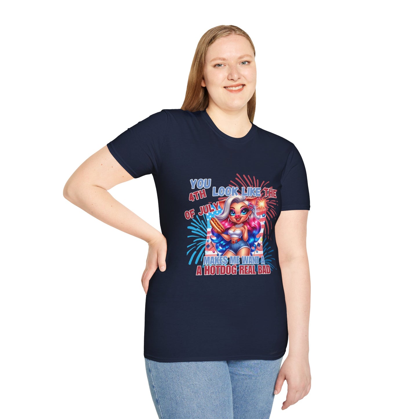 “4th of July Hotdog Funny Pig Girl Shirt – Patriotic Fireworks Tee – Cute Red White Blue Summer Top”