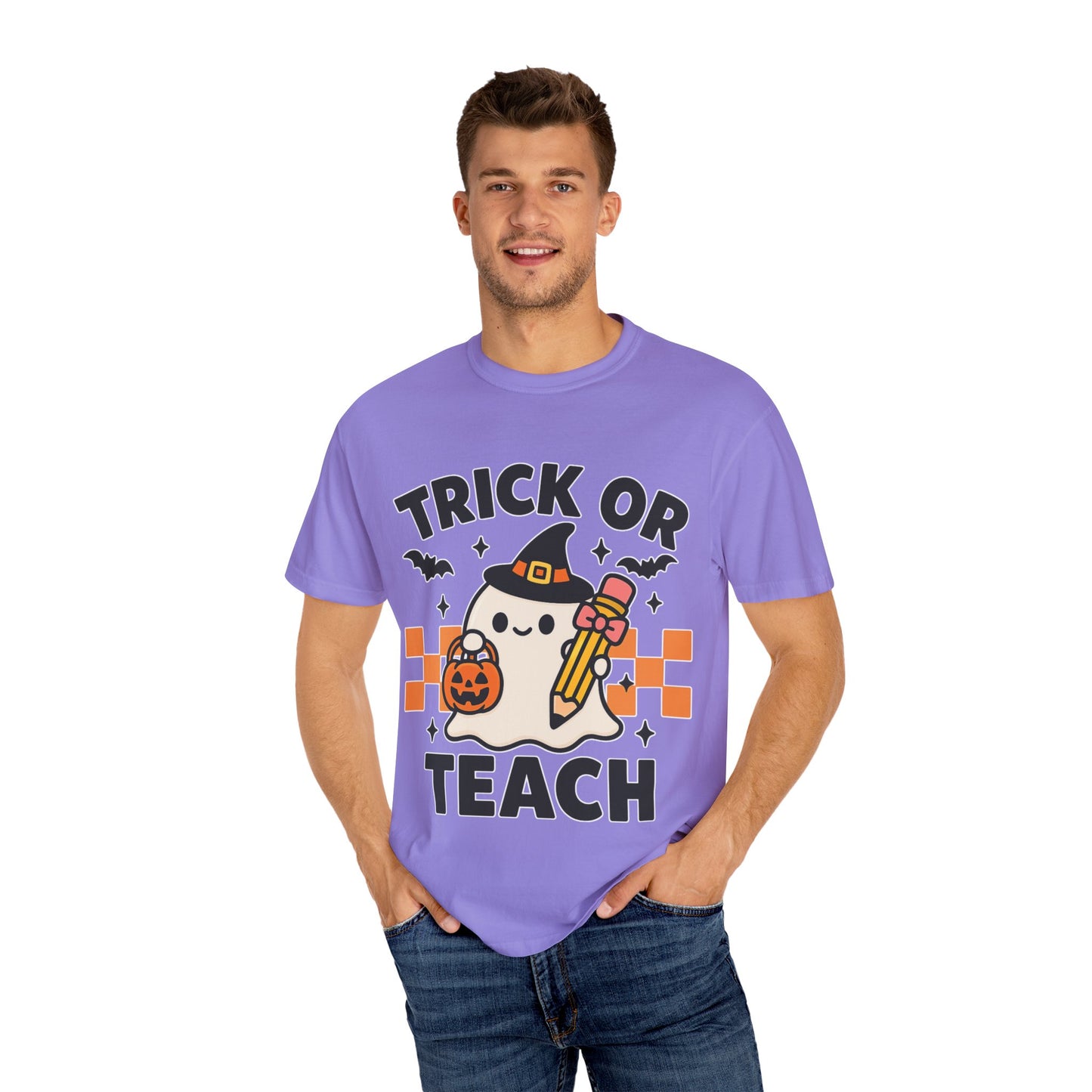 Trick or Teach Teacher Halloween Shirt β Cute Ghost Graphic Tee, Fall Classroom Costume Top, Fun Spooky Teacher Gift