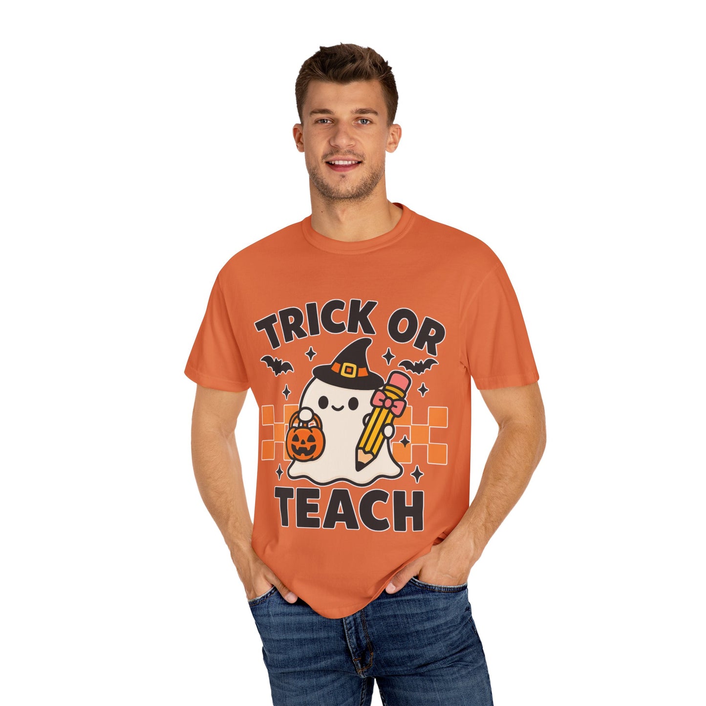 Trick or Teach Teacher Halloween Shirt β Cute Ghost Graphic Tee, Fall Classroom Costume Top, Fun Spooky Teacher Gift