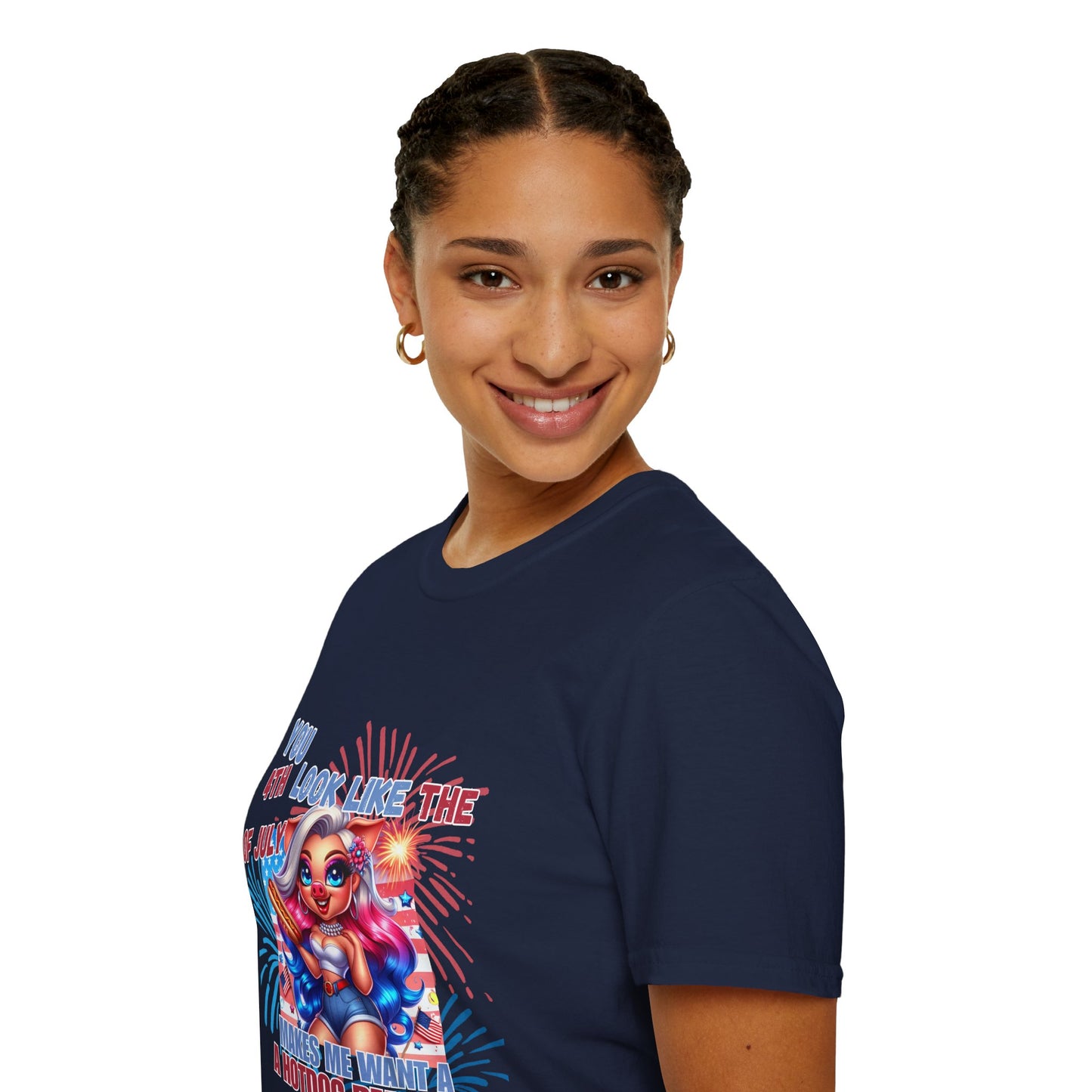 “4th of July Hotdog Funny Pig Girl Shirt – Patriotic Fireworks Tee – Cute Red White Blue Summer Top”