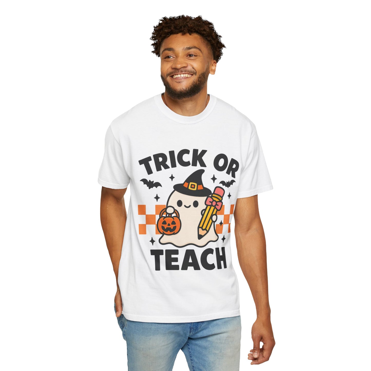 Trick or Teach Teacher Halloween Shirt β Cute Ghost Graphic Tee, Fall Classroom Costume Top, Fun Spooky Teacher Gift