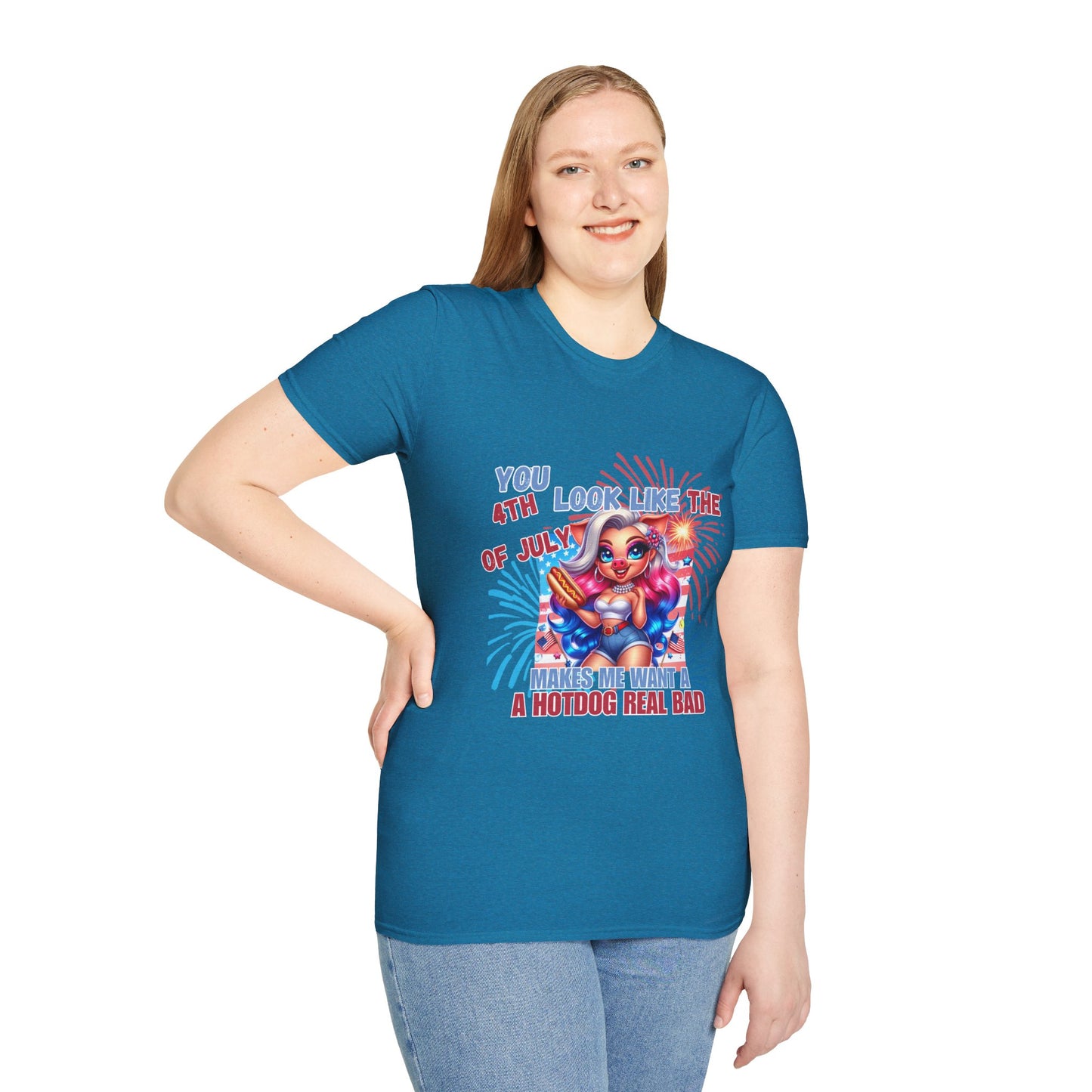 “4th of July Hotdog Funny Pig Girl Shirt – Patriotic Fireworks Tee – Cute Red White Blue Summer Top”