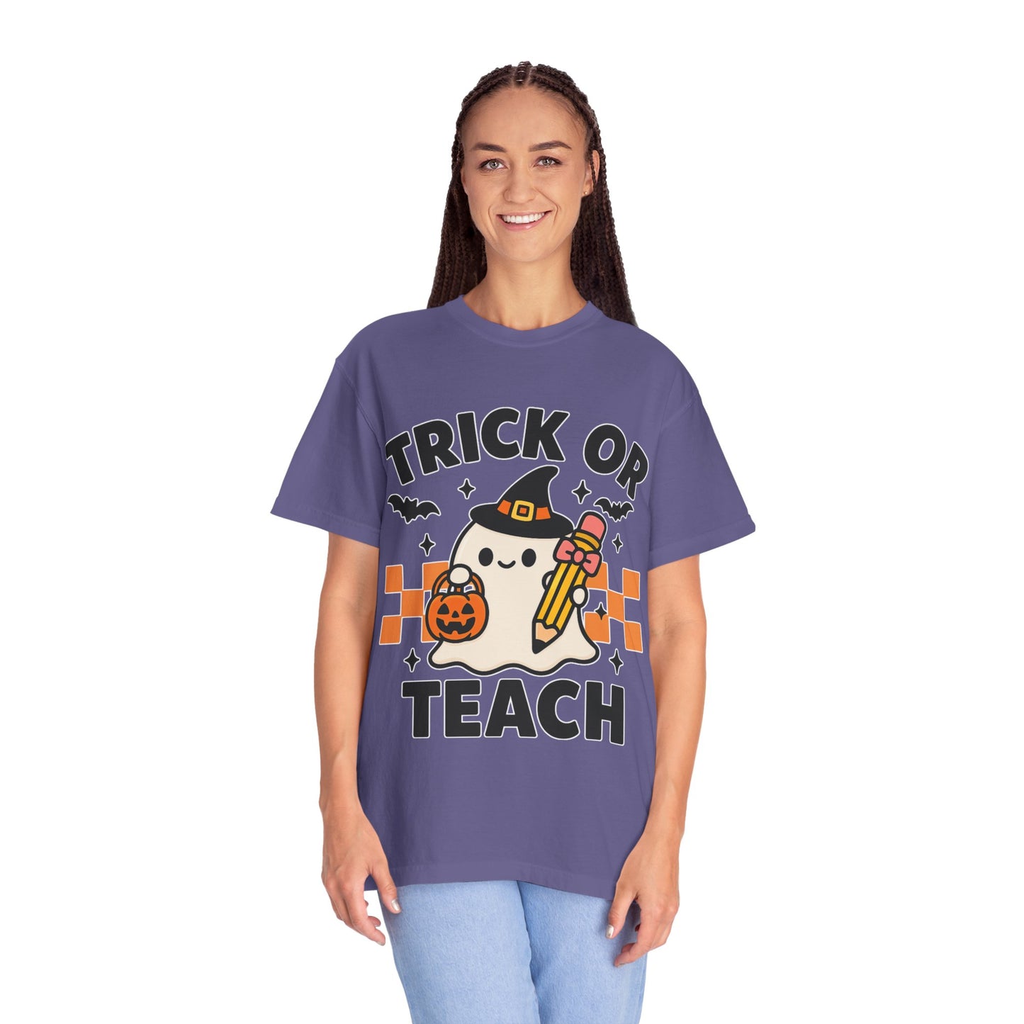 Trick or Teach Teacher Halloween Shirt β Cute Ghost Graphic Tee, Fall Classroom Costume Top, Fun Spooky Teacher Gift