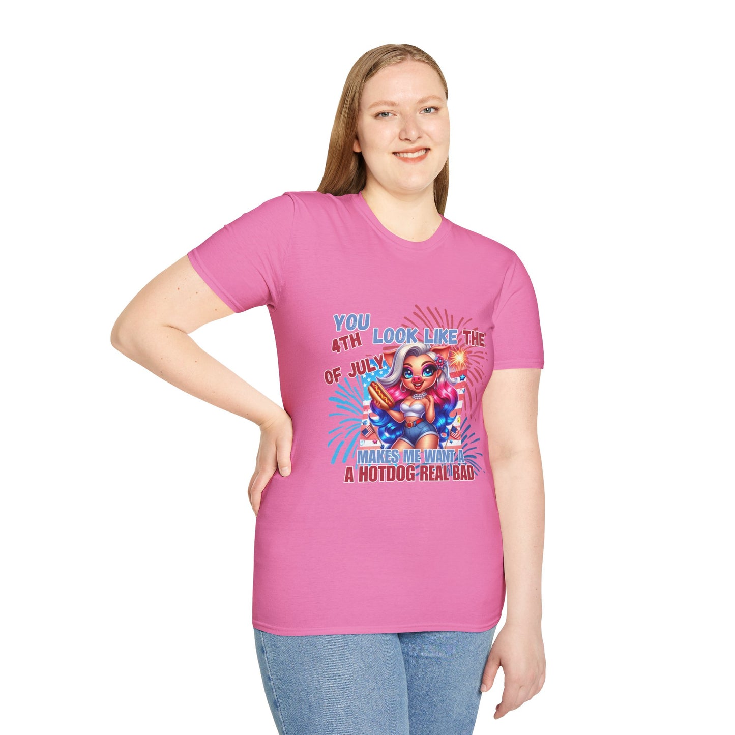 “4th of July Hotdog Funny Pig Girl Shirt – Patriotic Fireworks Tee – Cute Red White Blue Summer Top”