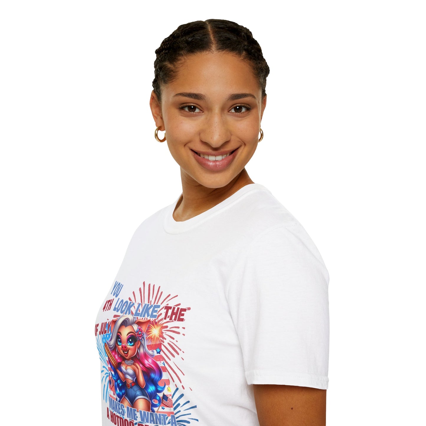 “4th of July Hotdog Funny Pig Girl Shirt – Patriotic Fireworks Tee – Cute Red White Blue Summer Top”