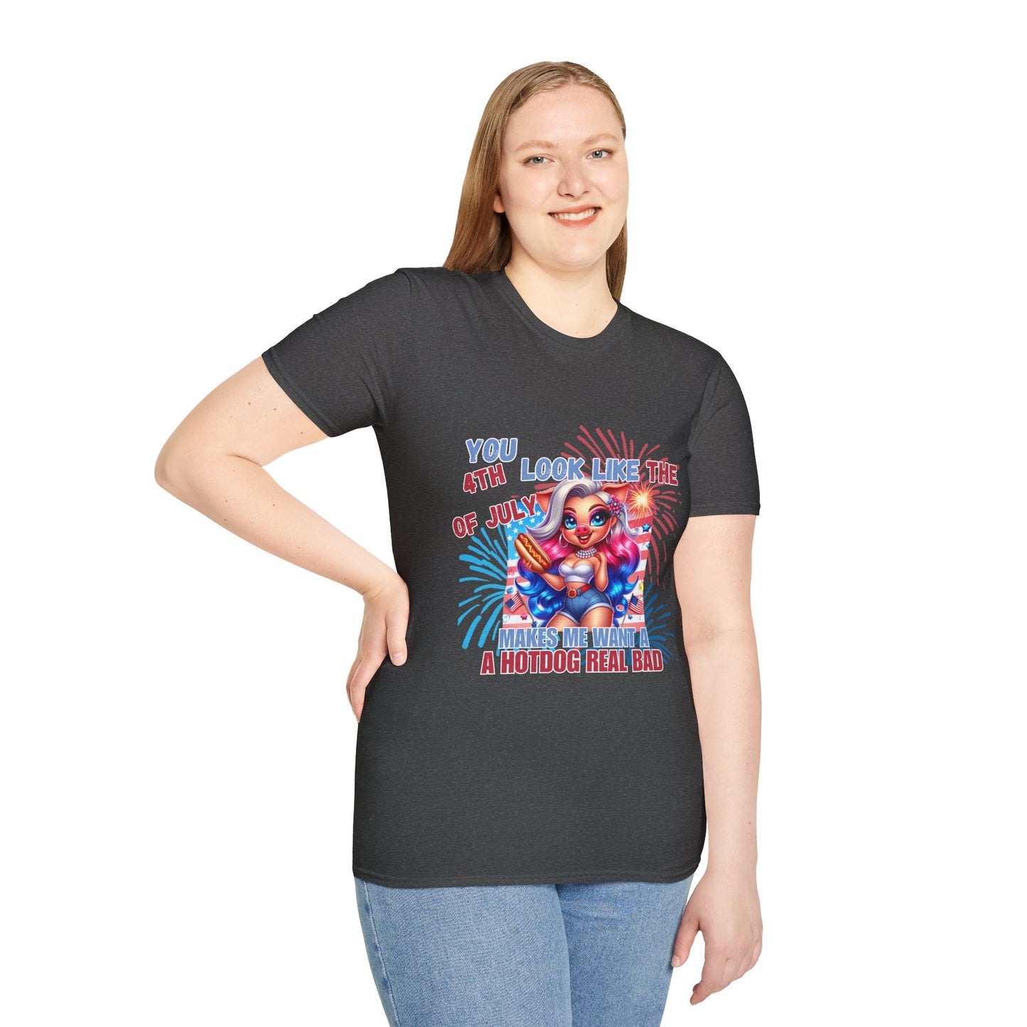 “4th of July Hotdog Funny Pig Girl Shirt – Patriotic Fireworks Tee – Cute Red White Blue Summer Top”