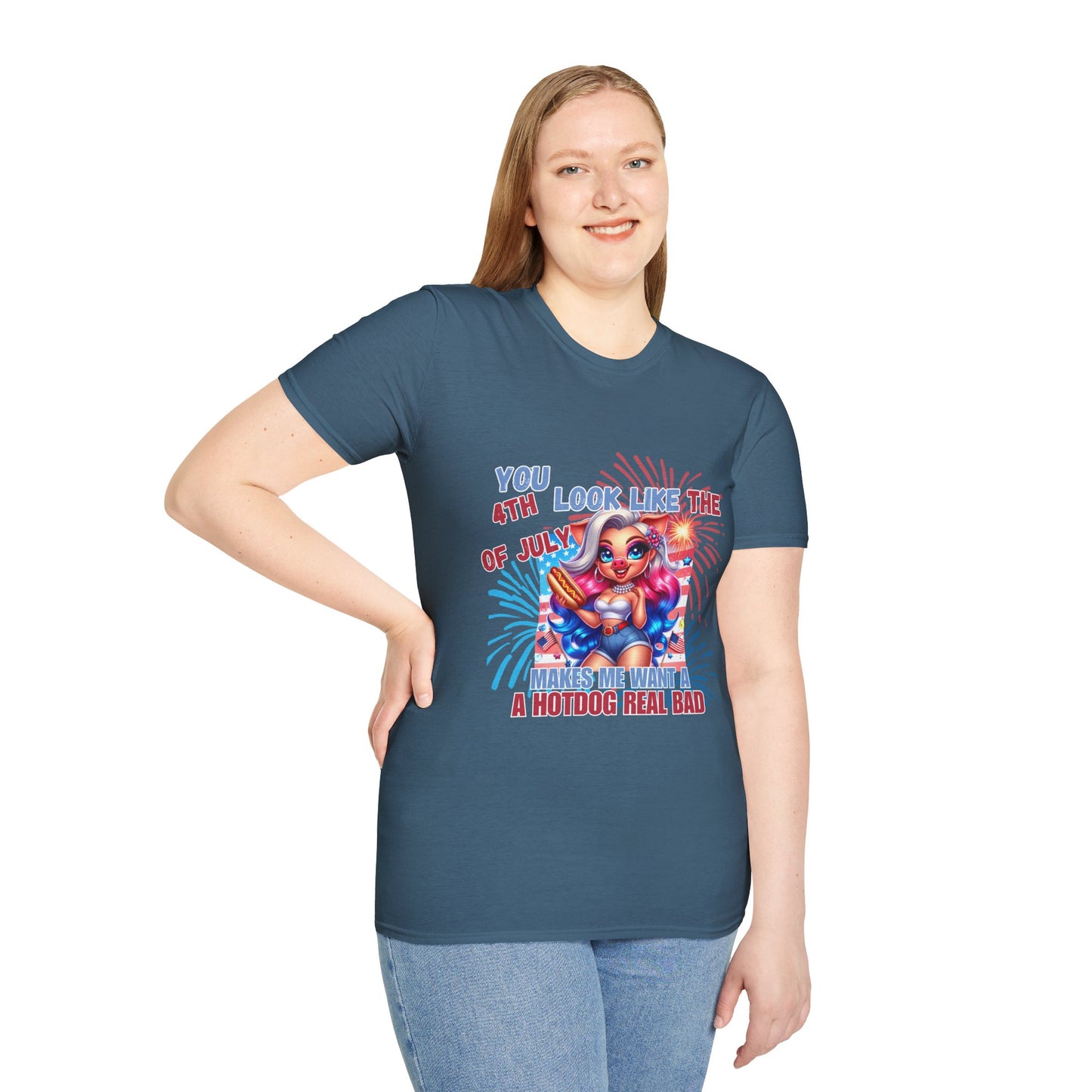 “4th of July Hotdog Funny Pig Girl Shirt – Patriotic Fireworks Tee – Cute Red White Blue Summer Top”