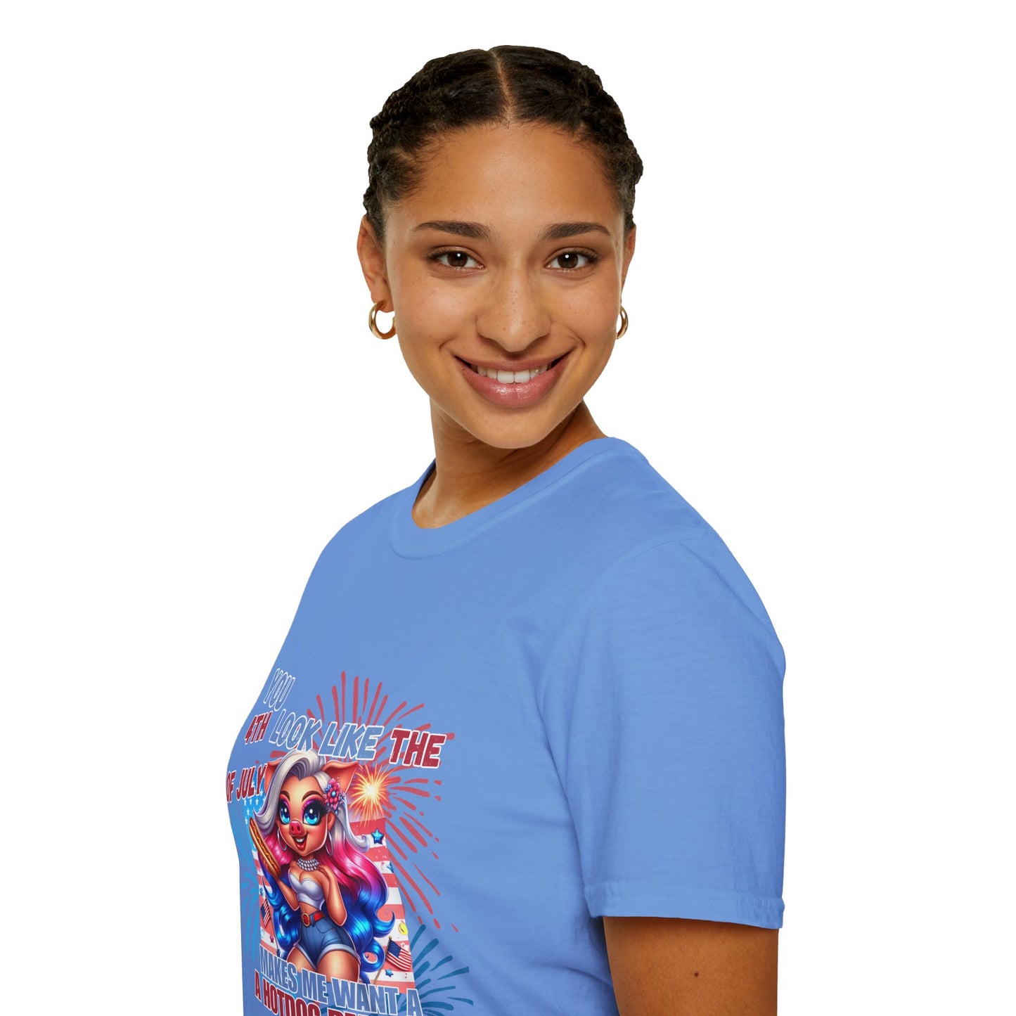 “4th of July Hotdog Funny Pig Girl Shirt – Patriotic Fireworks Tee – Cute Red White Blue Summer Top”