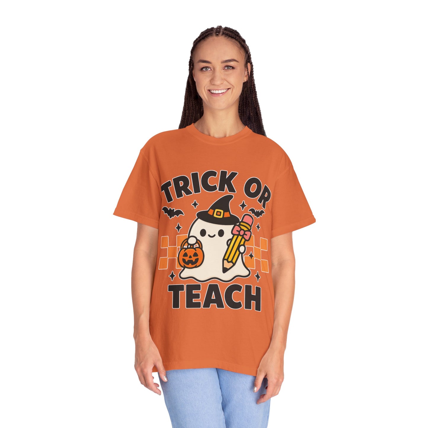 Trick or Teach Teacher Halloween Shirt β Cute Ghost Graphic Tee, Fall Classroom Costume Top, Fun Spooky Teacher Gift