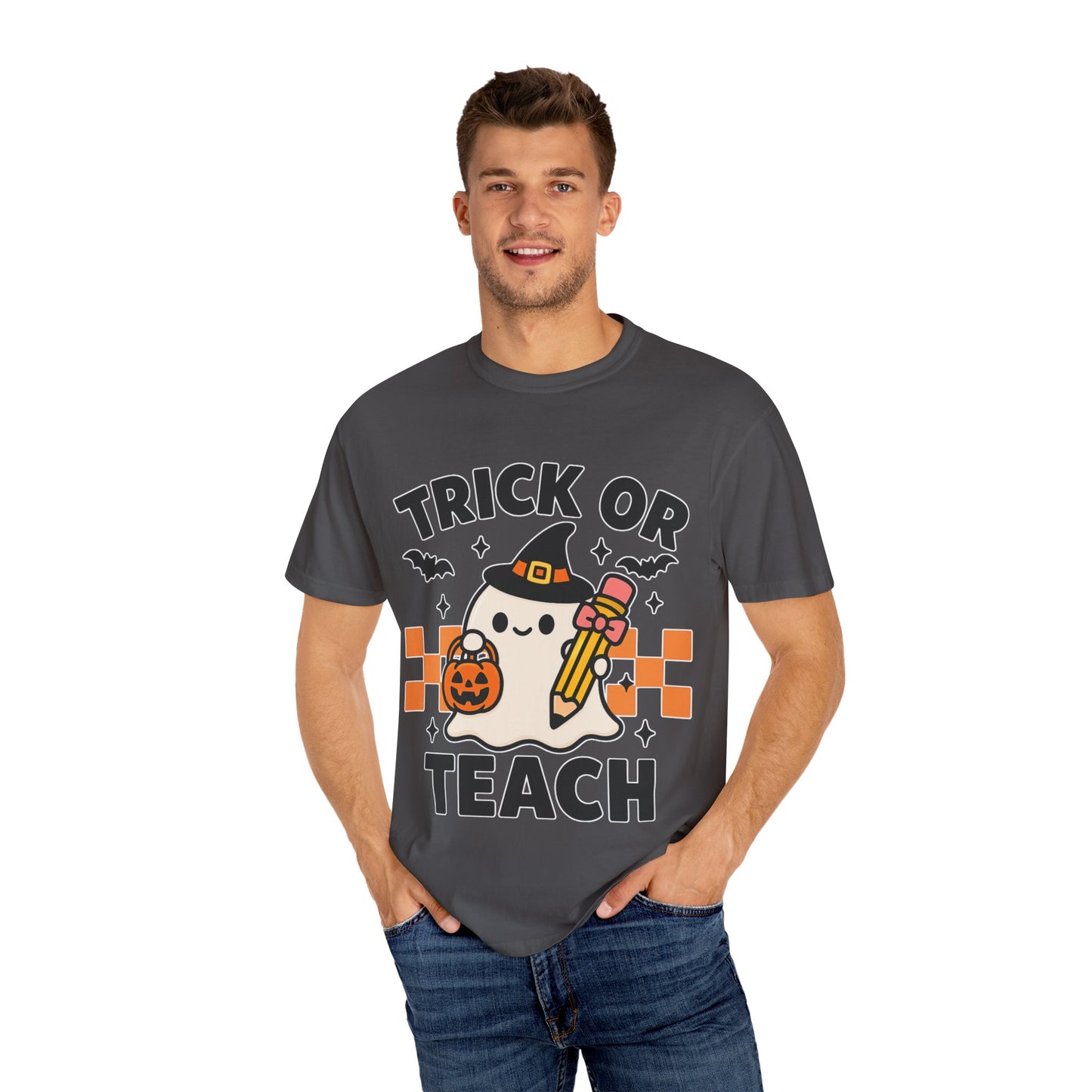 Trick or Teach Teacher Halloween Shirt β Cute Ghost Graphic Tee, Fall Classroom Costume Top, Fun Spooky Teacher Gift