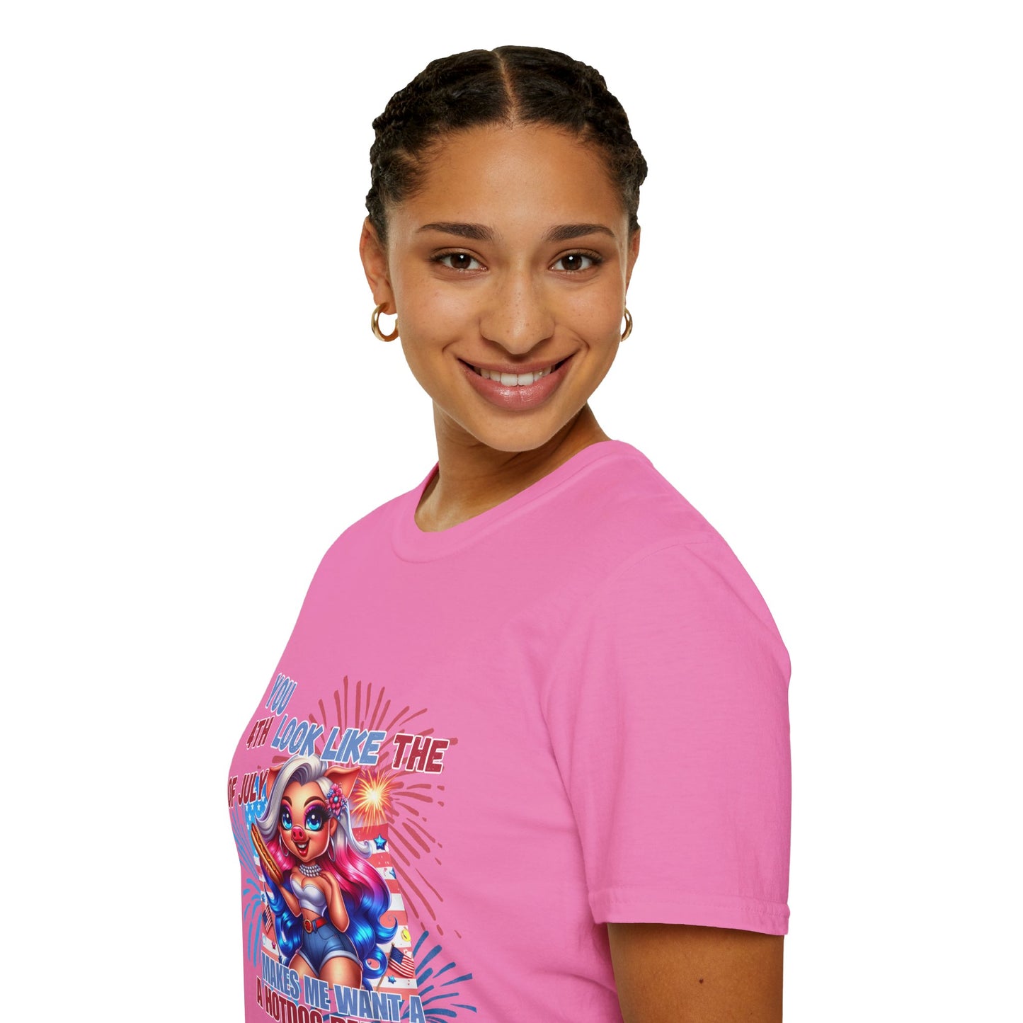 “4th of July Hotdog Funny Pig Girl Shirt – Patriotic Fireworks Tee – Cute Red White Blue Summer Top”
